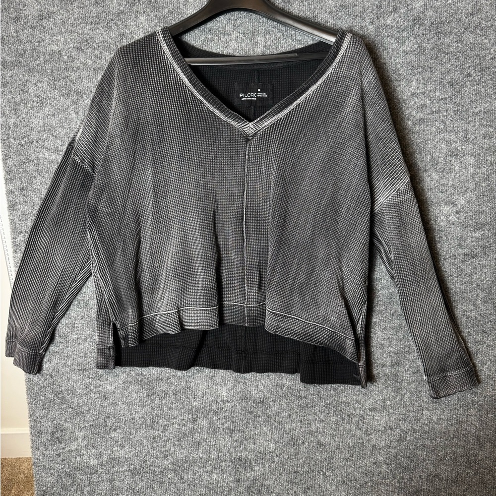 Anthropologie x Pilcro Oversized Grey Acid Wash Waffle Knit Long Sleeve - Size M